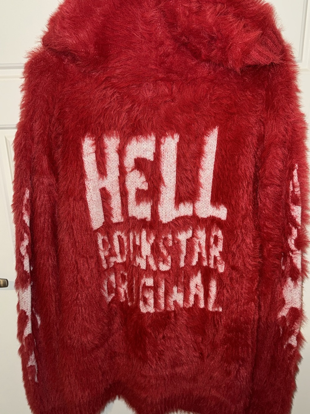Red Faux-Fur Graphic Hooded Jacket